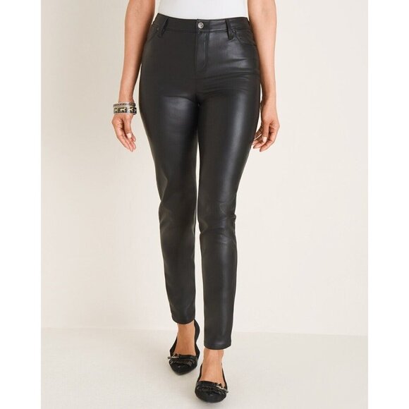 Chicos Pants Faux Leather Black Slim Fit Ponte Soft - Picture 2 of 11